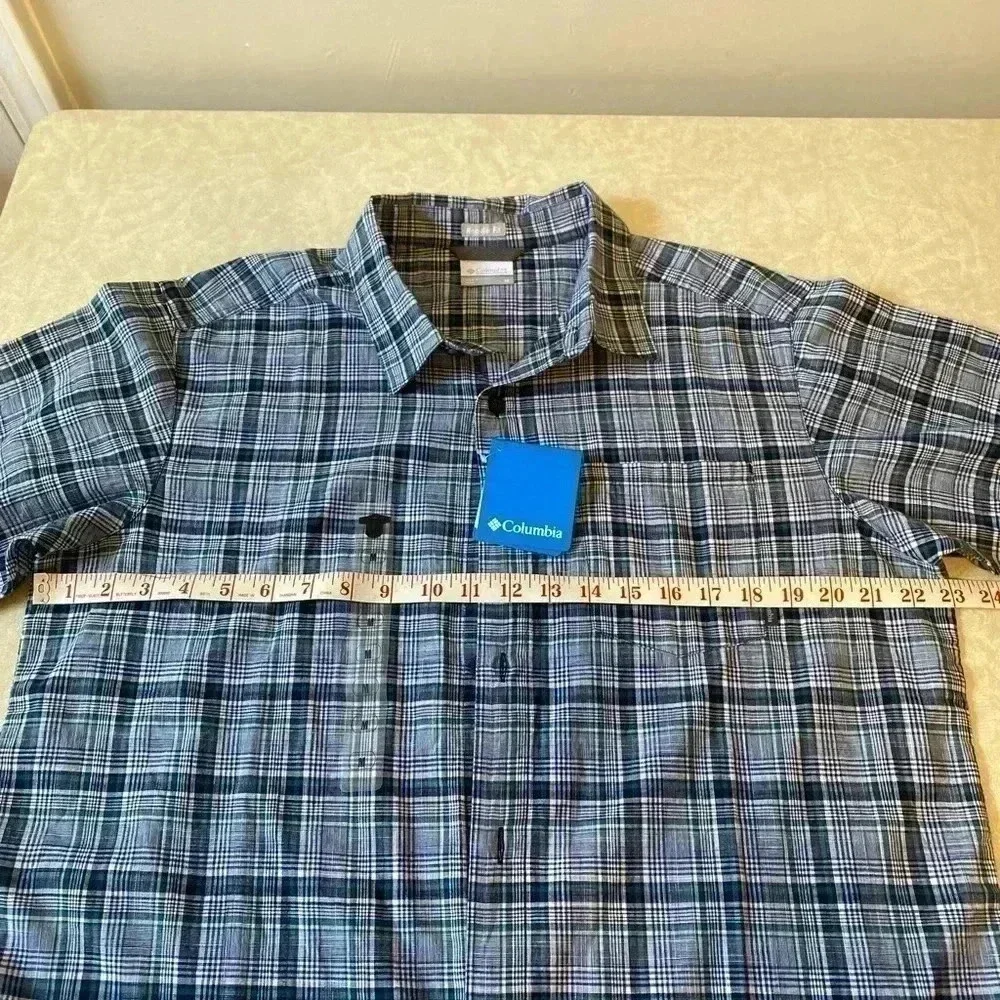 Columbia Mens blue green‎ plaid short sleeve button down cotton shirt Size M